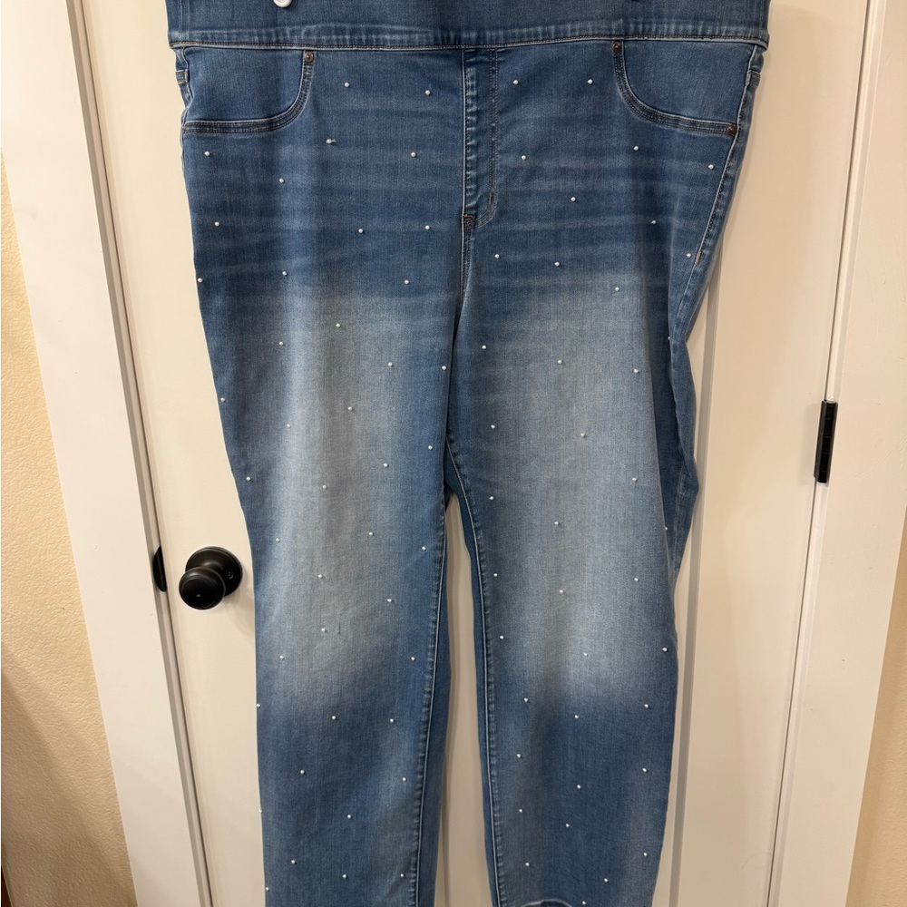 Lane Bryant Blue Straight Leg Jeans with Pearls Details